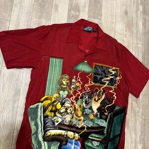 Men's Red Graphic Casual Button Down Shirt